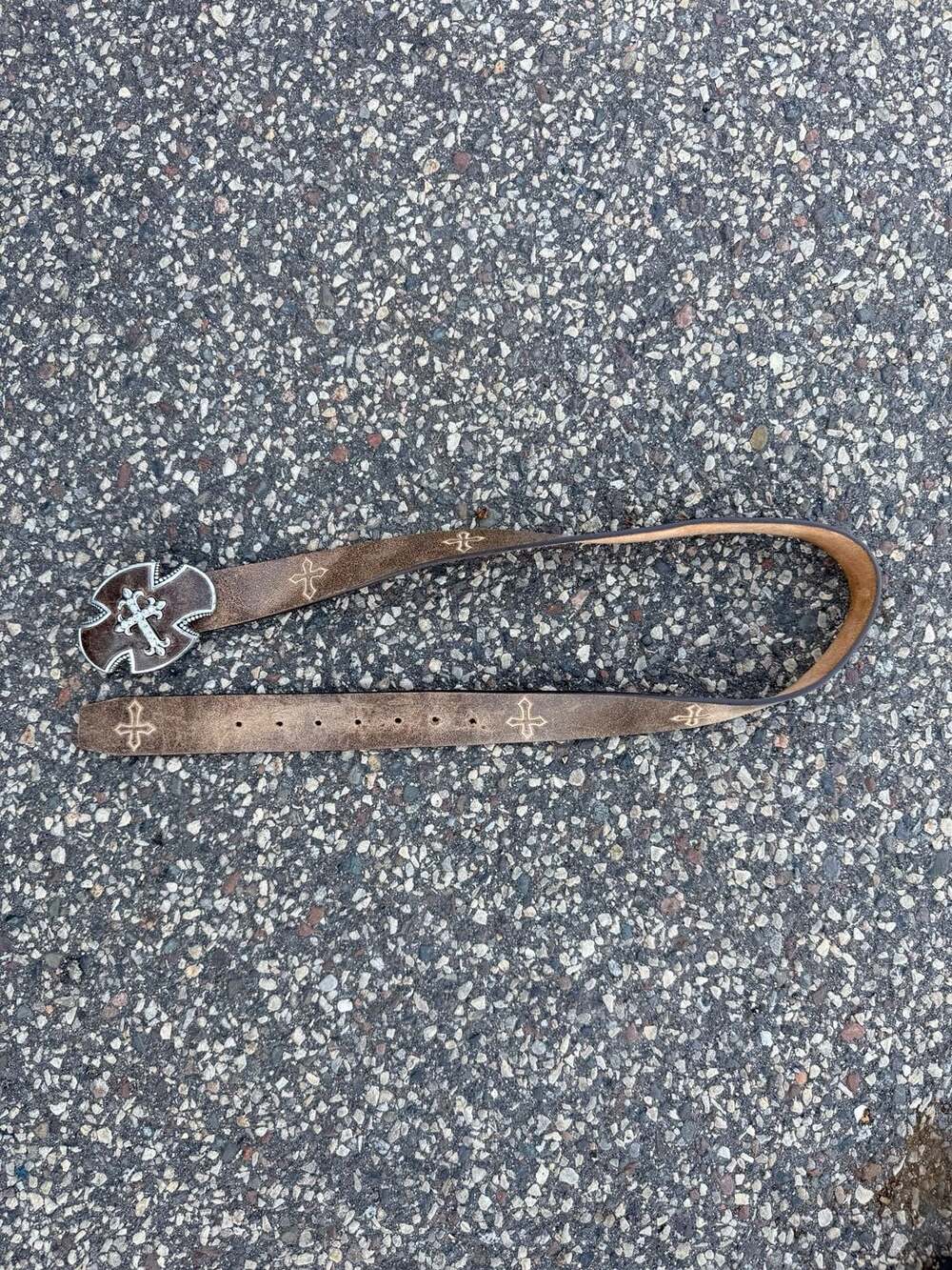 Justin Boots Bent Rail Crystal Cross Brown Leather Belt Women's Size 36